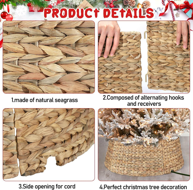 5-Piece Rattan Christmas Tree Collar - 26" Rustic Farmhouse Tree Skirt- Xmas Tree Base Cover for Christmas Decoration- Woven Holiday Tree Ring Accessory for Home, Living Room (Natural)