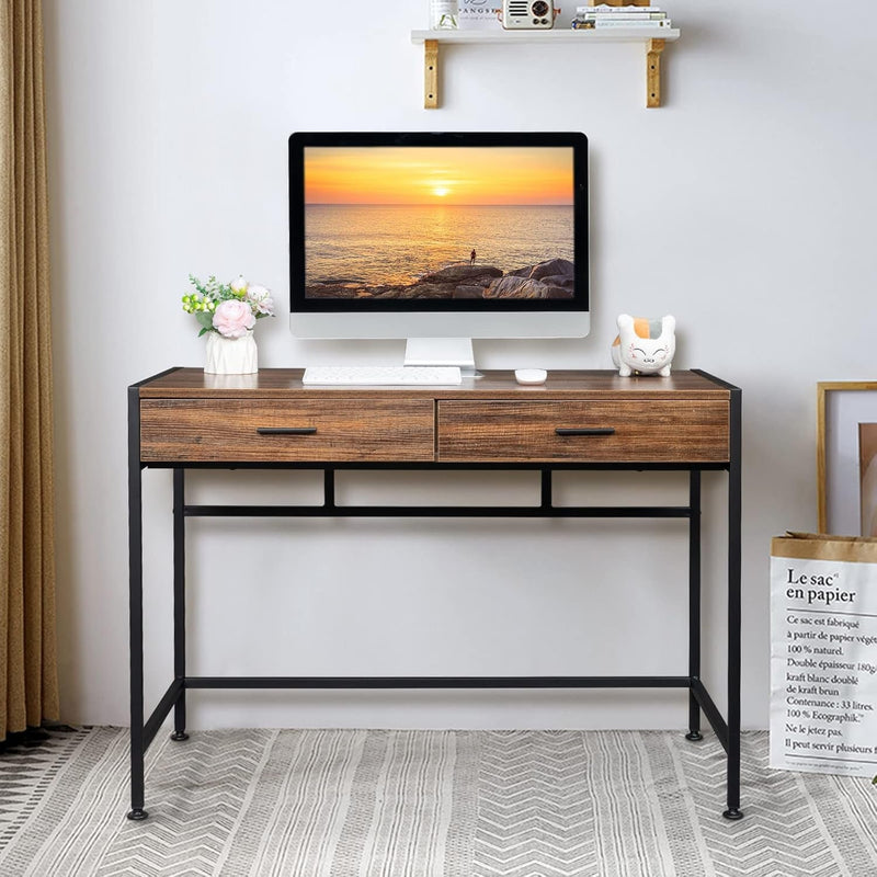 Computer Desk Office Desk with Drawers, Writing Desk, Work Desk for Home Office/Bedroom, Rustic Brown (Style 1)