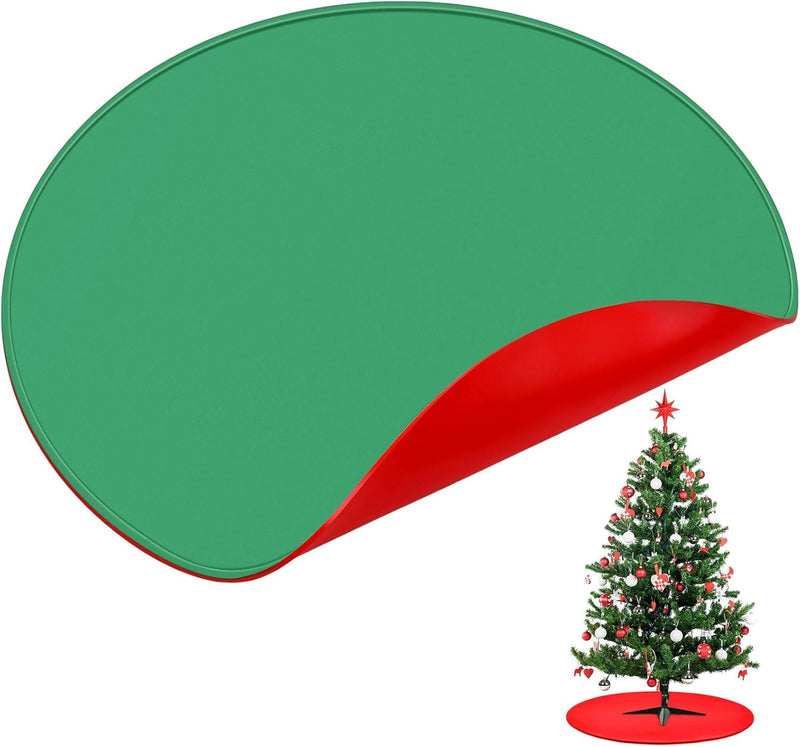 30 Inch Reversible Christmas Tree Stand Mat Silicone Green and Red Christmas Tree Mat Heavy Duty Christmas Tree Floor Protector Waterproof Christmas Tree Stand Pad for Christmas Home Decor