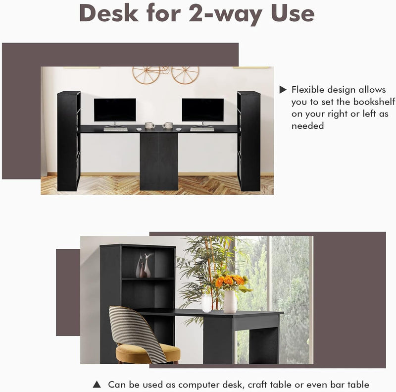 COSTWAY Computer Desk with Shelves, 48” Study Writing Desk with 6-Tier Storage Shelves, Reversible Study Workstation W/Wide Base for Home, Office & Dorm, Easy Assembly