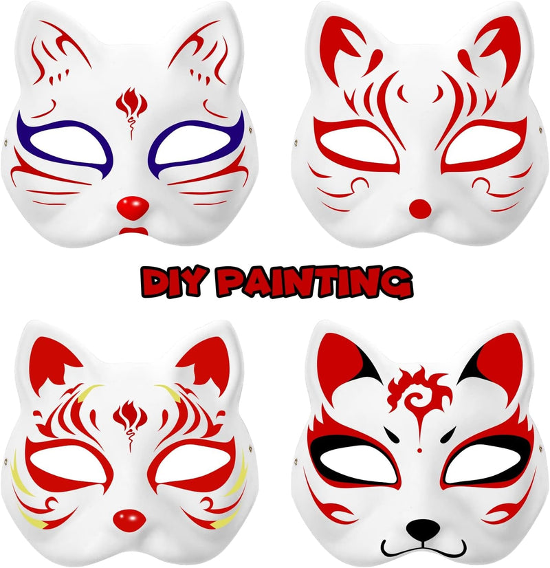 10PCS Cat Mask Therian Masks White Cat Masks to Paint Blank Animal Dress up Masks DIY White Masks Half for Masquerade Halloween Kids Cosplay Masks Costume Party Favors