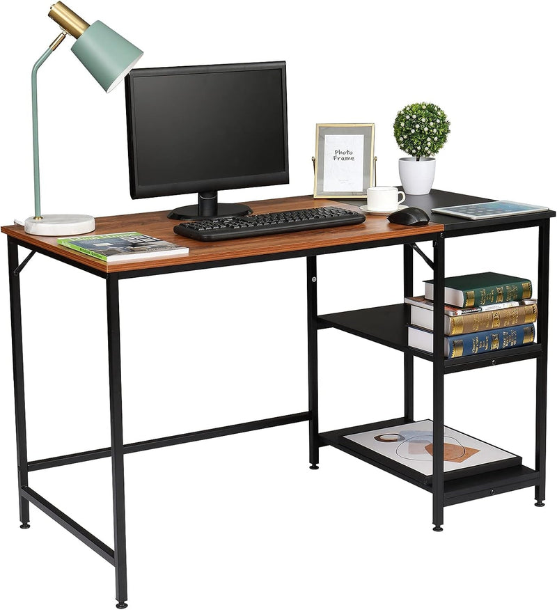 Computer Home Office Desk, 120Cm Desk for Small Spaces with Storage Shelf,Computer Desk with Bookshelf, Modern Simple Style Laptop Desk, Computer Desk with Shelves, Corner Desk Home Office Desk