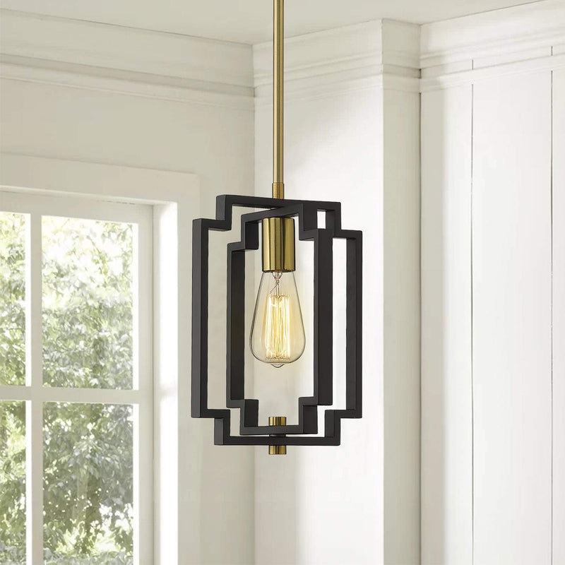 Emliviar Industrial Pendant Light, 1-Light Kitchen Hanging Light Fixture Adjustable, Black and Gold Finish, JE1981M1L BK+G