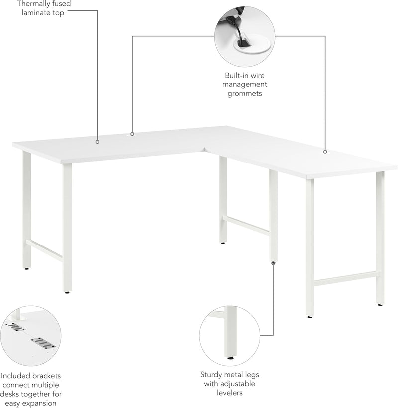 Bush Business Furniture Hustle 60W X 30D L Shaped Computer Desk with Metal Legs in White, Modular Corner Table for Home and Professional Office