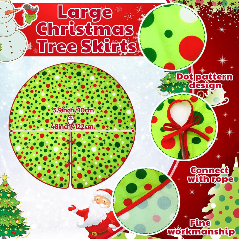 Christmas Tree Skirt Green Christmas Tree Mat Red and Green Polka Dot Christmas Tree Skirt for for Holiday Party Xmas Tree Decoration(48 Inches)