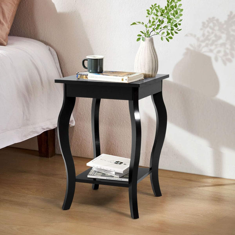 Giantex End Table 16" W/Storage & Shelf Curved Legs Home Furniture for Living Room Accent Sofa Side Table Nightstand (1, Black)