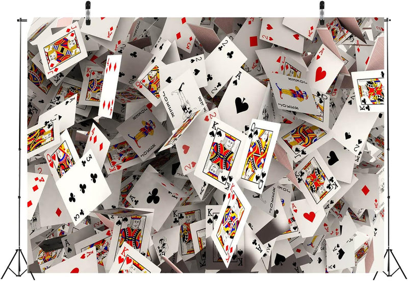 BELECO 9X6Ft Fabric Poker Backdrop 3D Playing Cards Photography Background Casino Party Las Vegas Party Decorations Poker Card Backdrop Photo Studio Props Wallpaper