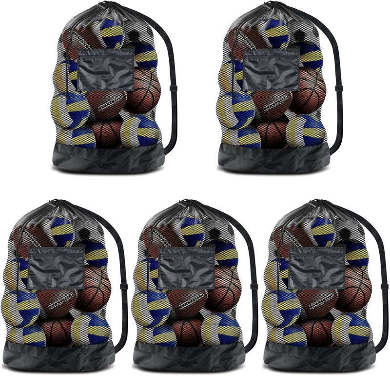 BROTOU Extra Large Sports Ball Bag Mesh, 5PCS Soccer Ball Bag with Adjustable Shoulder Strap, Drawstring Bags Team Work Ball Bags for Holding Soccer, Football, Volleyball, Swimming Gear