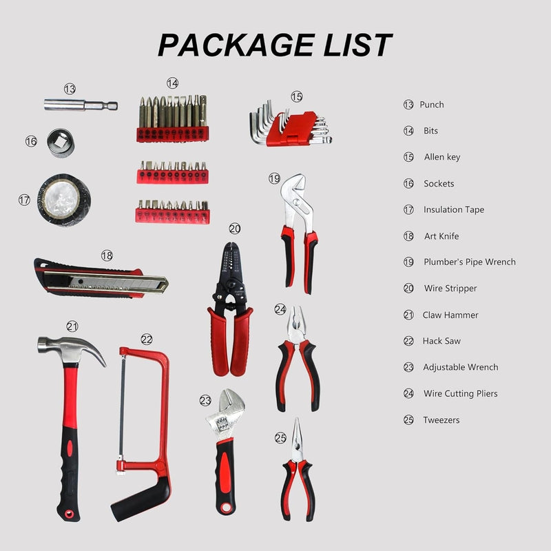 238Pcs Craftsman Tool Set, Mechanic Tool Set with Wrench, Tape Rule, Hack Saw, Claw Hammer Etc, Auto Repair Tool Kit with Plastic Toolbox Storage Case Craftsman Tool Set