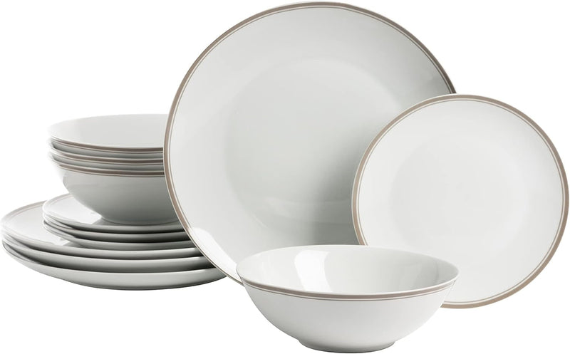 10 Strawberry Street Café Stripe Coupe Dinnerware Set, 12 Piece, Black