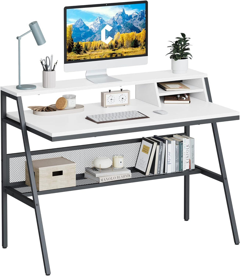 Cubicubi Computer Desk with 4 Wood Drawers, 47 Inch Home Office Desk with Large Storage Space, Modern Study Writing Desk for Bedroom, Natural