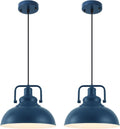 Blue Metal Farmhouse Pendant Light, 2 Packs, Kitchen Island Lighting, Industrial Style, Adjustable Height, 11X9X47.24In, E26 Socket, Living Room, Bedroom, Hallway