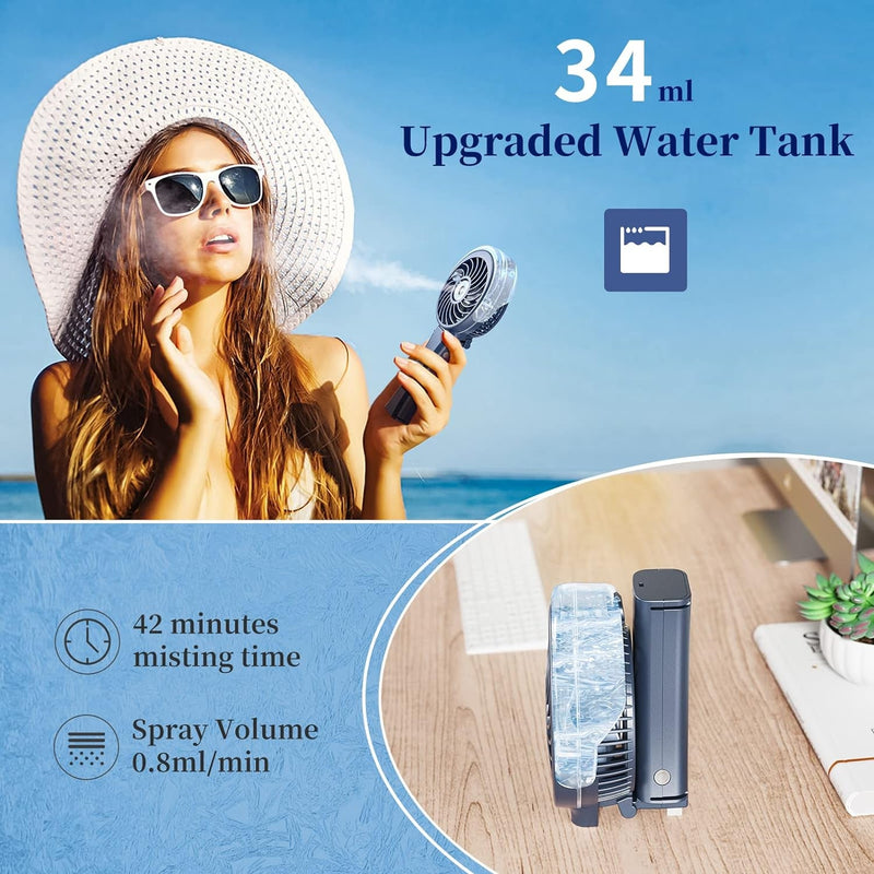 Handfan 2024 Upgraded Portable Misting Fan, 34Ml Handheld Personal Mister Fan Rechargeable, Battery Operated Spray Water Mist Fan, Mini Cooling Fans for Makeup, Travel, Outdoors, Disney(Royal Blue)