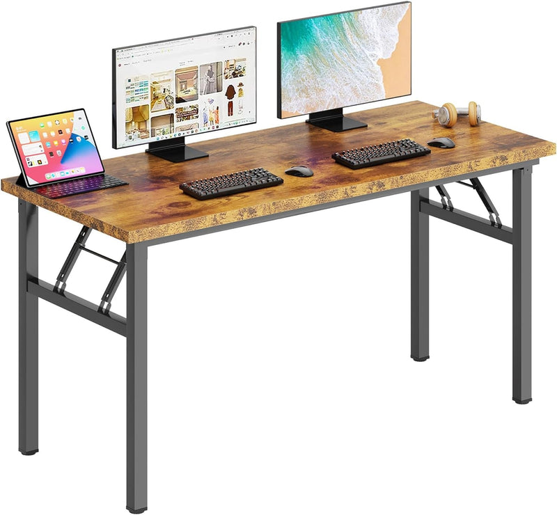 Dlandhome Computer Desk 62 Inches Office Desk Computer Table Study Writing Desk Workstation for Home Office Metal Frame Black and Black