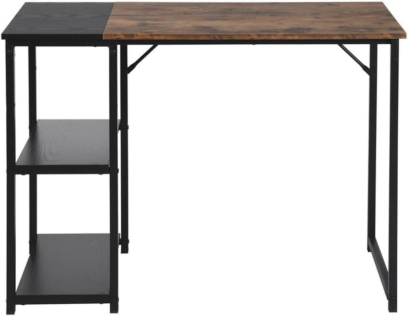 Black Brown Wood Top Contemporary Writing Table with 2 Storage Shelves for Home Office Study Computer Desk, L39.3 X W18.9 X H29.1