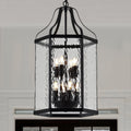 10" Modern 5-Light Exterior Black Lantern Pendant Light Fixture with Clear Rippled Glass Mini Industrial Hanging Cage Chandelier for Outdoor Kitchen Dining Room Hallway Entryway Foyer Porch