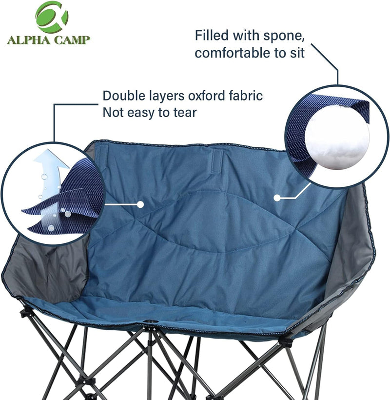 ALPHA CAMP Oversized Camping Chair Double Folding Chair Heavy Duty Loveseat Camp Chair 2 Person Support 450 LBS for Adults Outdoor