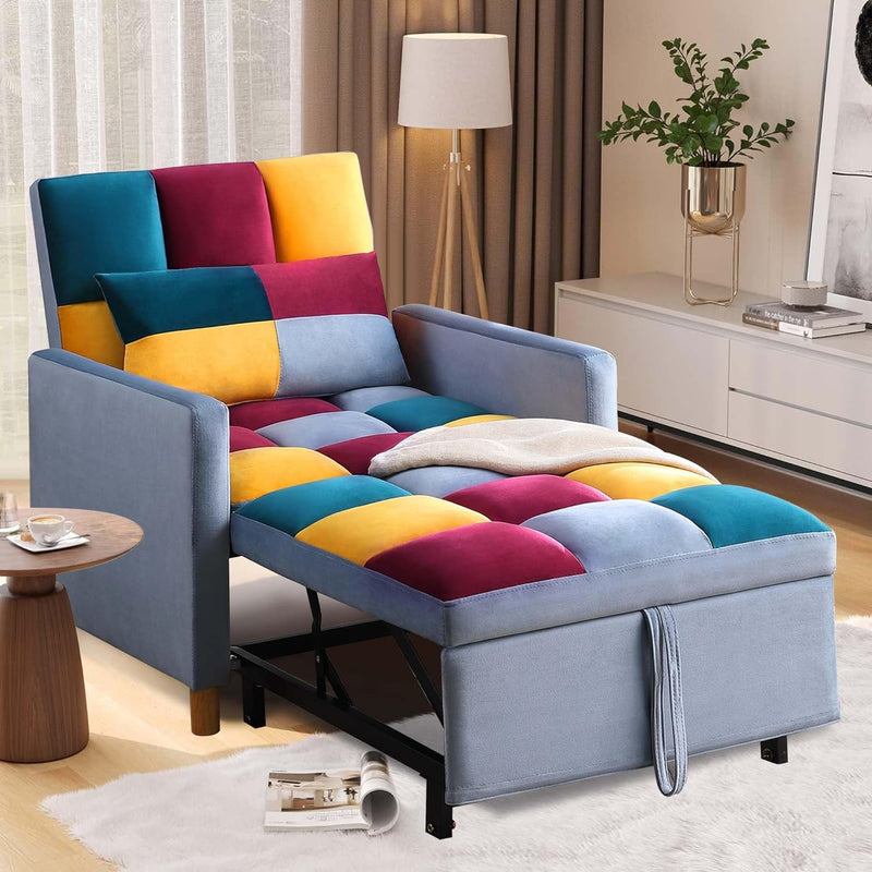 Umwandelbarer Schlafsofa-Sessel, 3-in-1, multifunktionale, klappbare Ottoman-Couch, Einzel-Ausziehbett mit verstellbarer Rückenlehne und Kissen für Wohnzimmer, Apartment, Büro, Schwarz