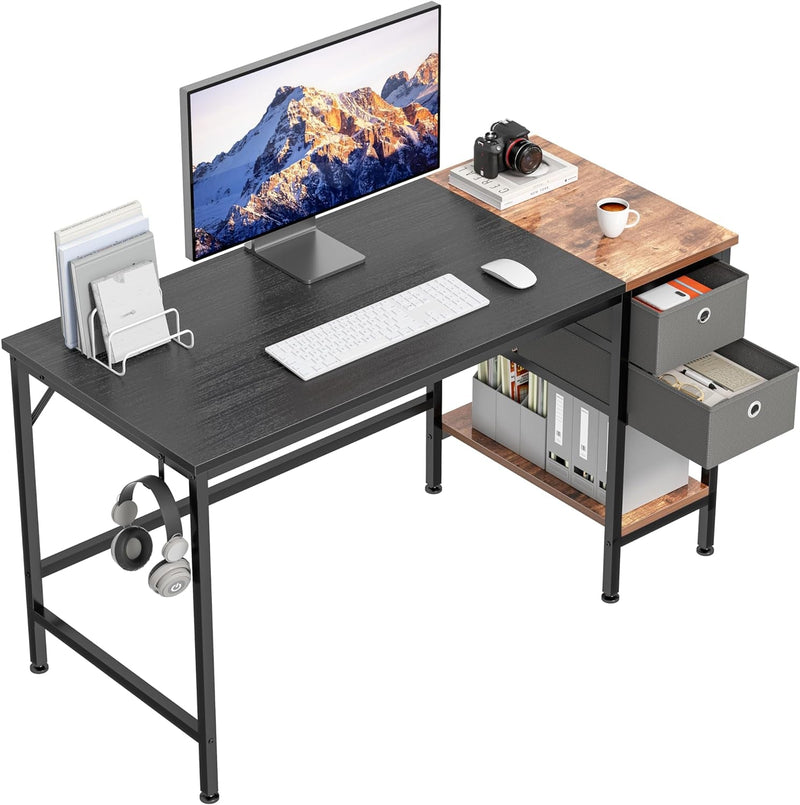 Bureau HOMIDEC, bureau d'ordinateur avec tiroirs 47" Bureaux d'étude pour la maison avec étagères de rangement, bureaux et postes de travail pour la maison, le bureau, la chambre à coucher