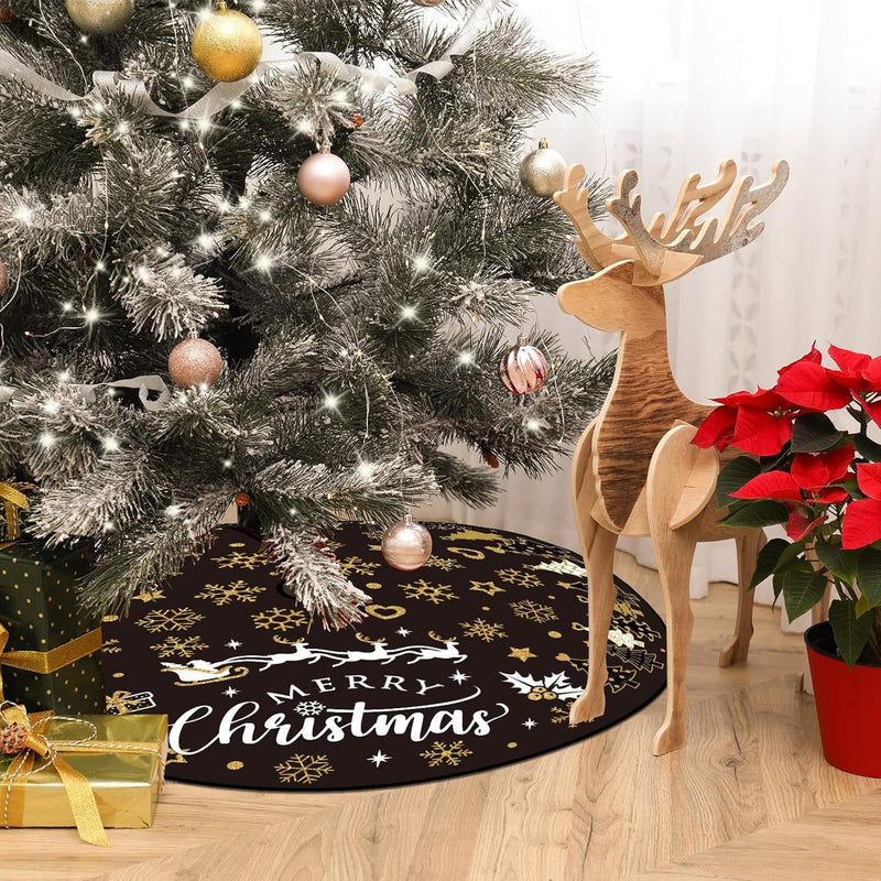 Capoda Christmas Tree Skirt 48 Inch Short Plush Xmas Tree Mat Merry Christmas Tree Collar for Winter Holiday Home Room Christmas Tree Decorations Supplies(Black Gold)