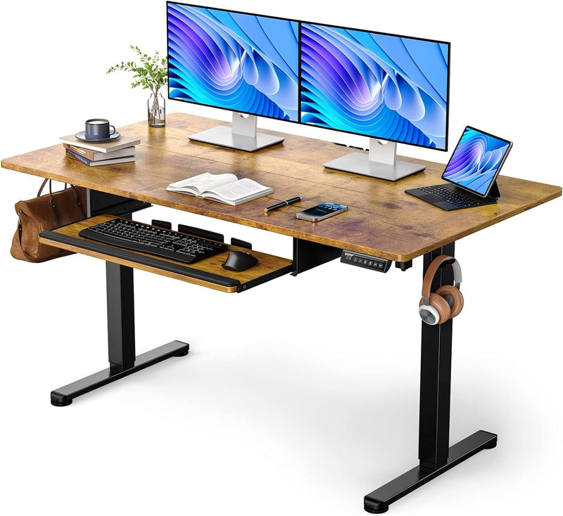 Ergear Electric Standing Desk with Full Size Keyboard Tray, Adjustable Height Sit Stand up Desk, Home Office Desk Computer Workstation, 48X24 Inches, Black