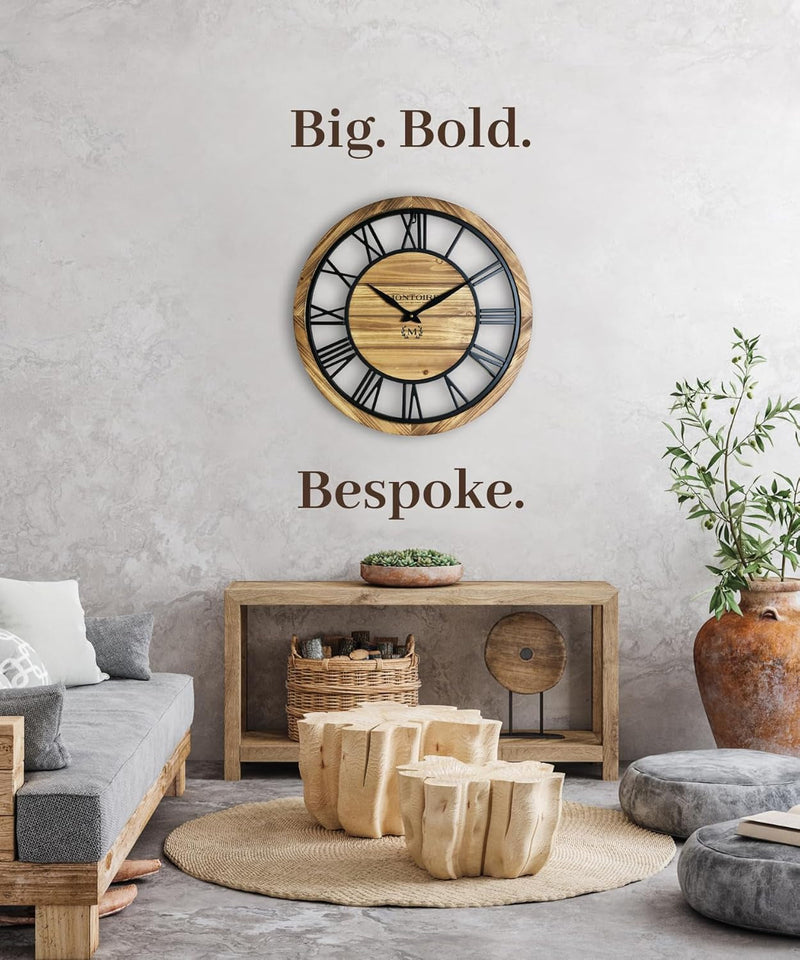 24 Inch Farmhouse Wall Clock Large - Giant Extra Large Wall Clock for Living Room Decor - Large Wall Clock 24 Inches or Larger, Big round Wall Clock with Decorative Roman Numerals, Battery Operated