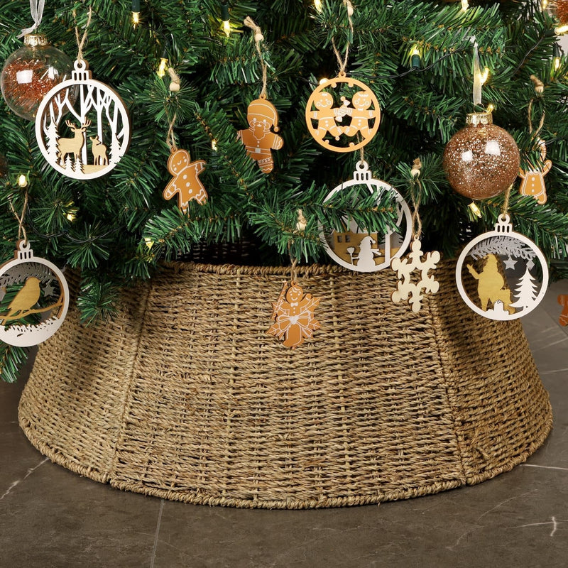 Blissun Christmas Tree Collar, 26.8" Rattan Farmhouse Christmas Tree Ring, Natural Woven Rustic Christmas Tree Skirt (Nature, X-Large)