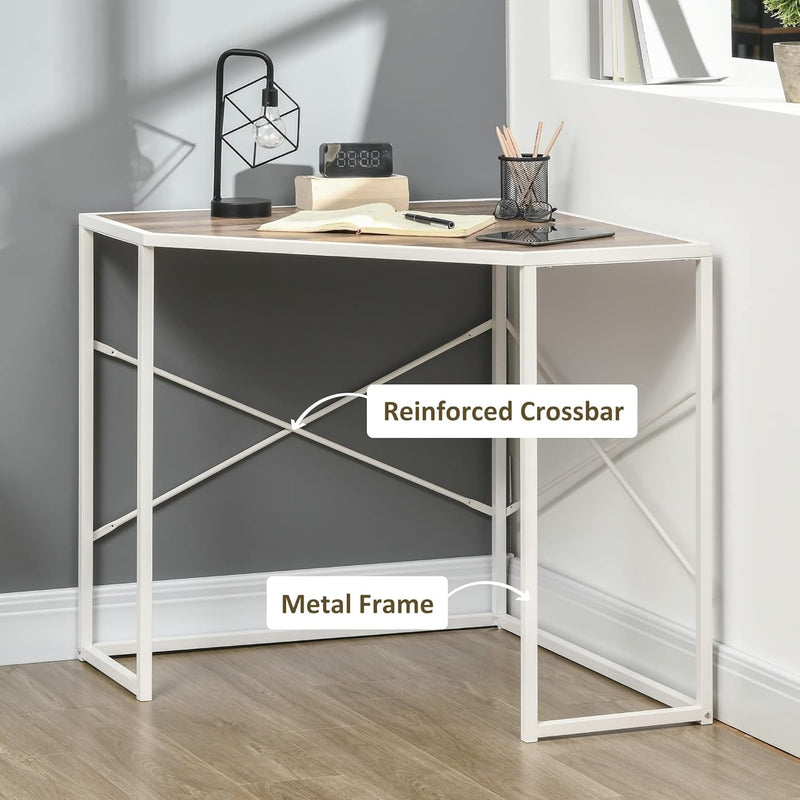 HOMCOM Corner Desk for Small Spaces, Small Computer Desk with Metal Frame, Space Saving Home Office Desk Workstation, White