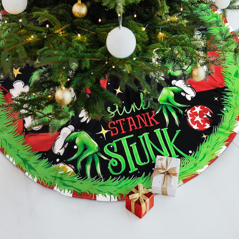 36" Christmas Tree Skirts, Green Mosnter Merry Christmas Tree Skirt Collar Funny Farmhouse Xmas Holiday Decoration