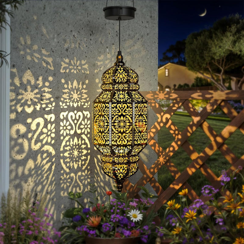 18 Inch High Large Hanging Solar Lights Outdoor Garden Decorative Moroccan Solar Powered Lantern Lamp Plastic Waterproof outside Decoration for Patio Pathway Backyard Porch Yard Decor