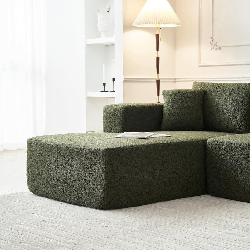 104.3''L Shaped Modular Sectional Sofa, 3-Seater Sofa with 2 Pillows, Mid Century Modern Convertible Couch, Chenille Fabric Corner Couch, Comfy Couch for Living Room, Home Furniture, Apartment, Green