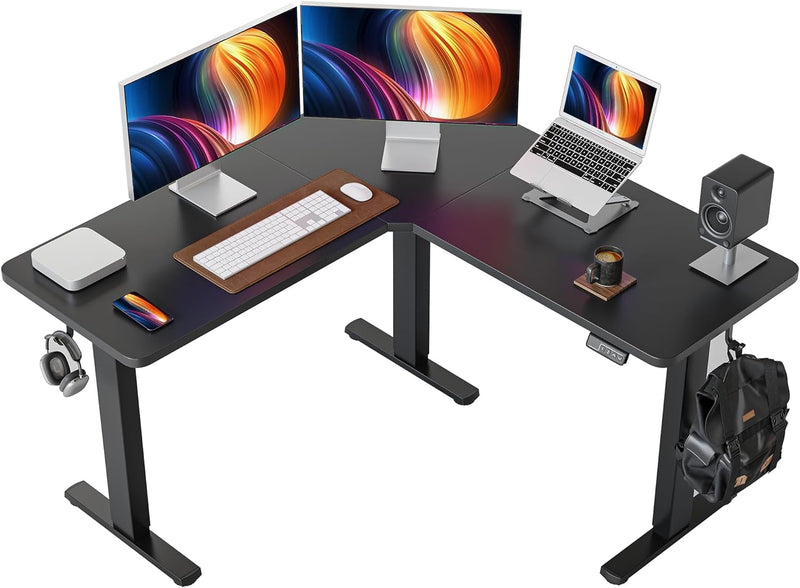 FEZIBO Corner Standing Desk, 48 Inches L Shaped Standing Desk, Electric Stand up Corner Desk, Home Office Sit Stand Desk with Black Top and Frame