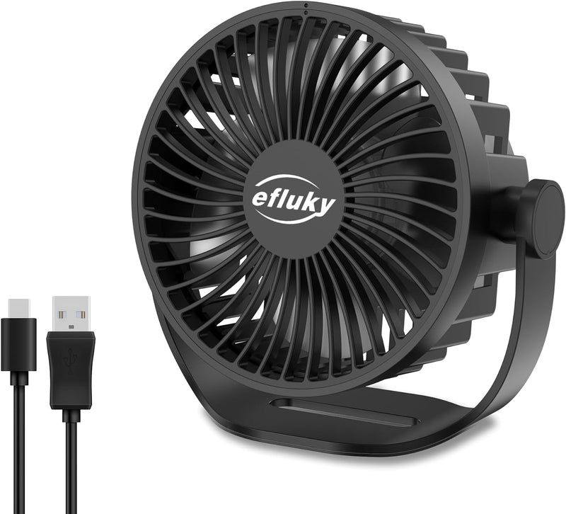 Efluky USB Small Desk Fan, 3 Speeds USB Rechargeable Fan Built-In Battery, 360° Adjustment Portable Mini Fan Suitable for Home, Office and Travel, Blue