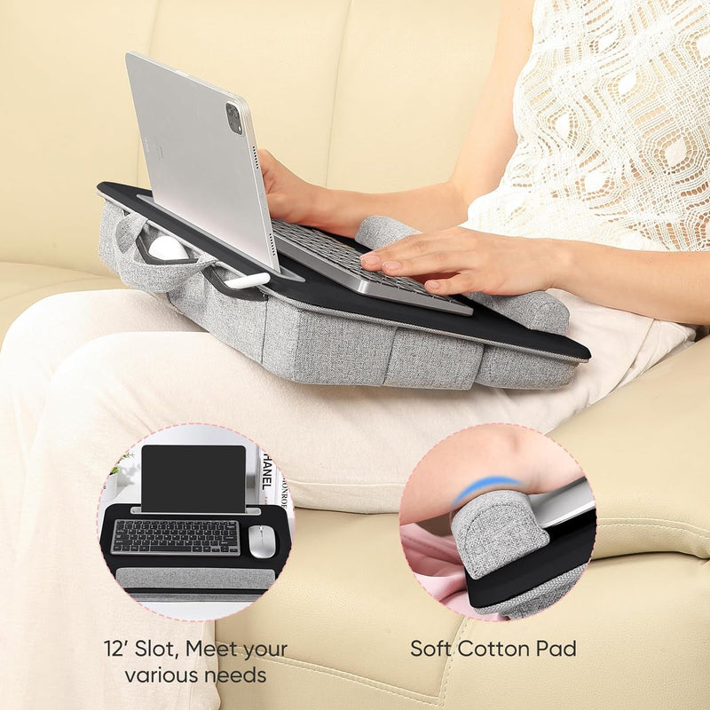 Adjustable Laptop Lap Desk, Lap Desk with Cushion, Storage Function, Cubbies for Home Office Adults Students, Laptop Stand for Lap with Tablet & Phone Holder, Fits up to 15.6 Inch Laptop