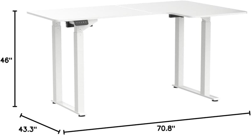 FLEXISPOT Dual Motor 4 Legs L Shaped Standing Desk Corner Desk Computer Electric Sit Stand up Desk Height Adjustable Desk Home Office Table with Splice Board, 71X43 White