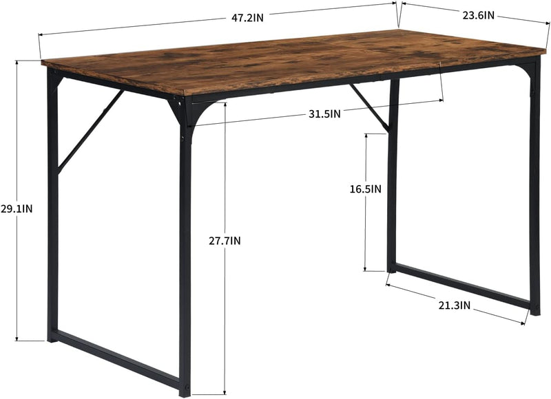 Furniturer 47.2" Home Office Table Simple Computer Desk Laptop PC Writing Sturdy Metal Frames for Study Room, Rustic Brown