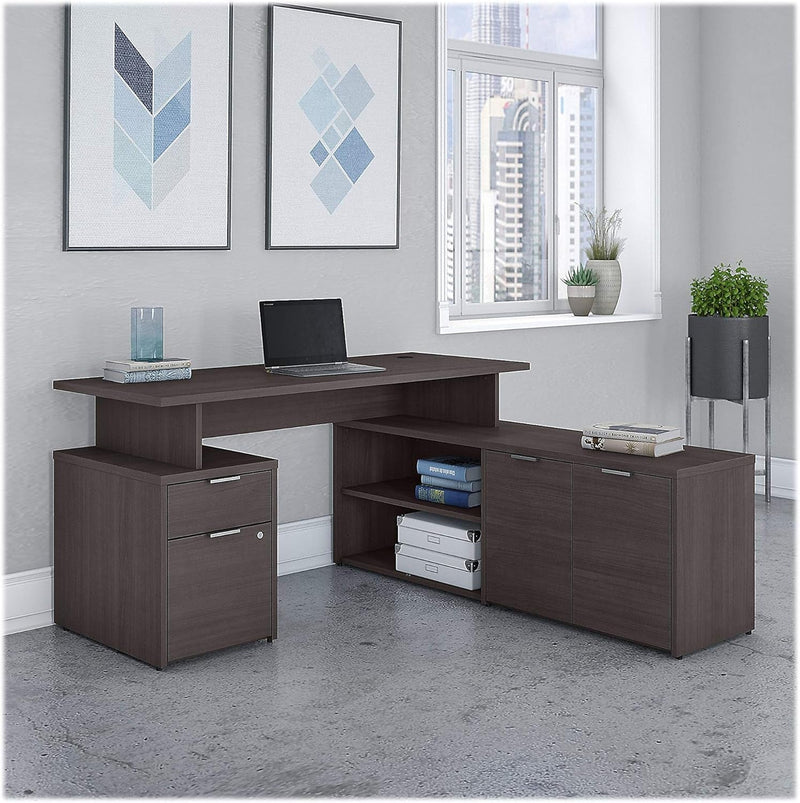 Bush Business Furniture Jamestown L Shaped Desk with Drawers, 60W, Storm Gray