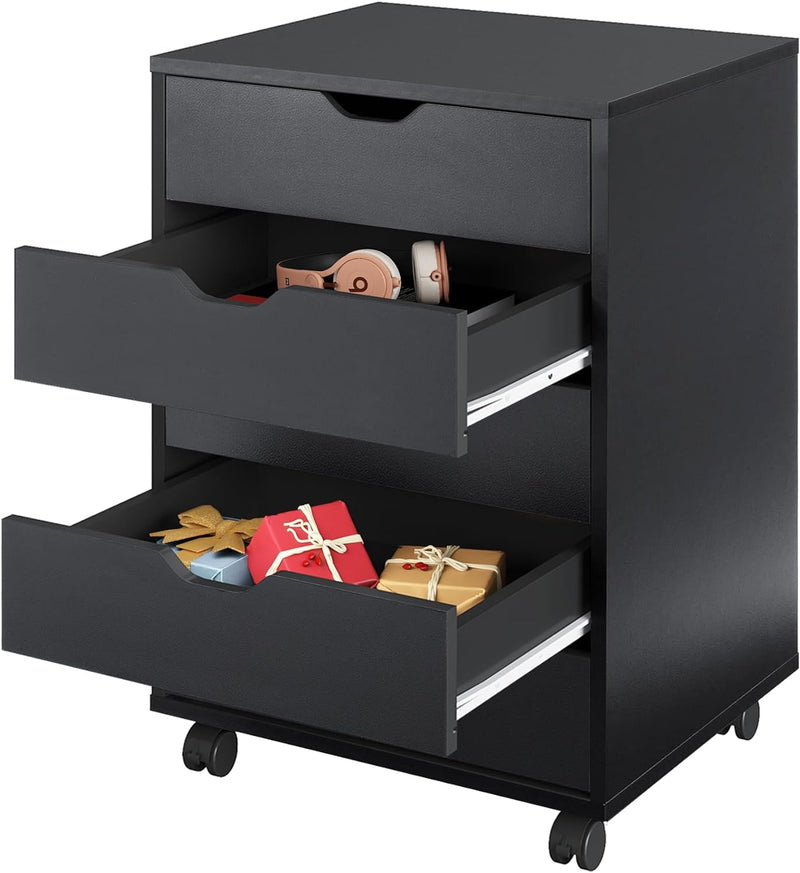 DEVAISE 7-Drawer Chest, Wood Storage Dresser Cabinet with Wheels, Black