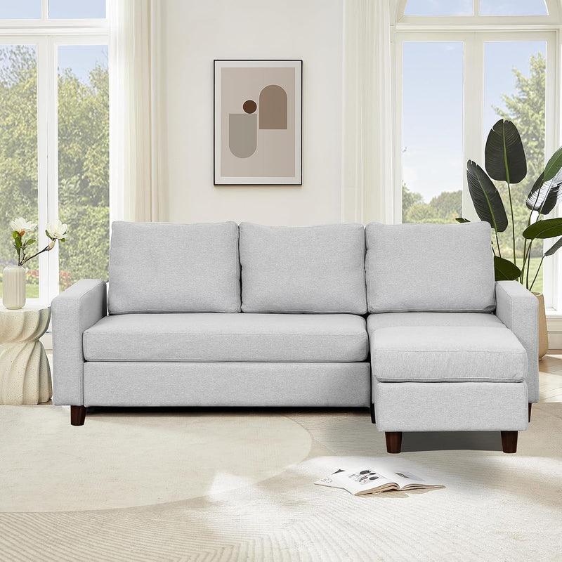 Babion L-Shaped Sofa Couch, Gray Couch, 68 Inch Sectional Couches for Living Room, Small Couches for Small Spaces, Comfy Couch with Reversible Chaise, Sleeper Sofa Bed for Apartment, Light Grey
