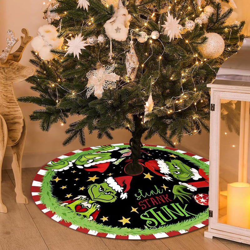 48 Inch Christmas Tree Skirt, Soft and Funny Trimmed Christmas Tree Collar Farmhouse Xmas Holiday Decoration (Style A)