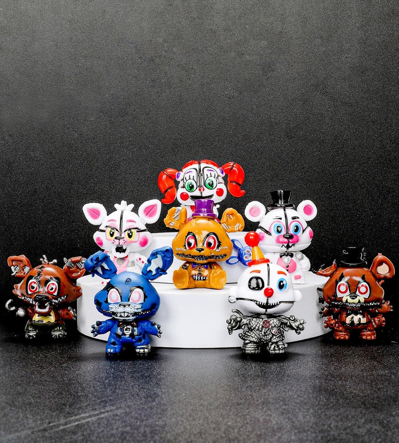 Five Night Game Figurines Toys - 8PCS Cute 5 Nights Figures Toys with 50PCS Sticker Inspired by the Game Five Night Figures - Ornaments for Birthday Party Cake Decorating Supplies