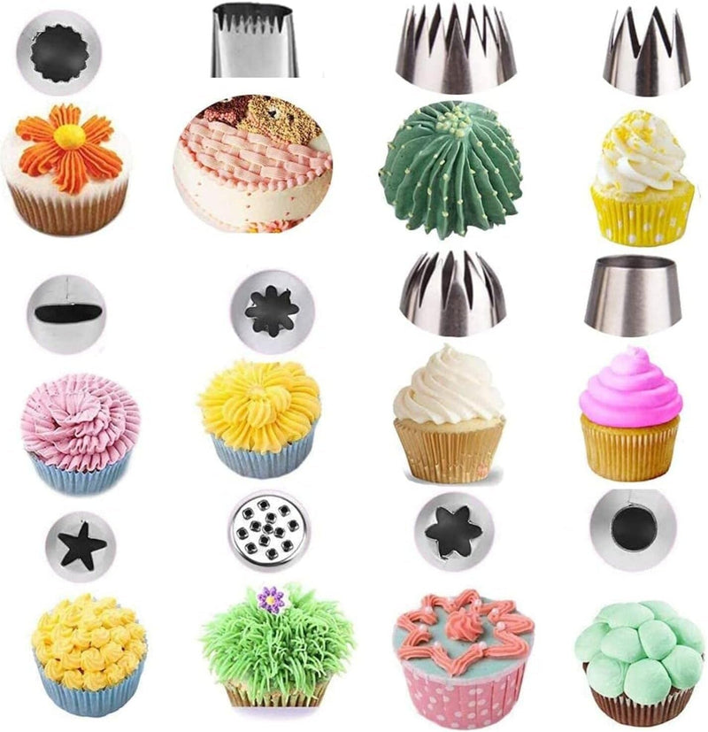 Cake Piping Set for Baking with Reusable Piping Bags and Tips, Standard Converters, Silicone Rings, Decorating Supplies for Deviled Egg , Cupcake and Cookie Icing