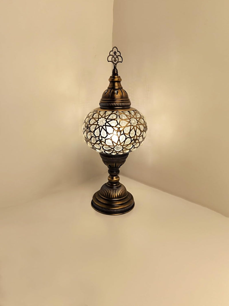 Angora Elif Small Decorative Table Lamp | 100% Handmade in Turkey, Blown Glass, Mediterranean, Turkish Moroccan Mosaic Table Lamps, Vintage Desk Lamps | 13.38 Inches Tall