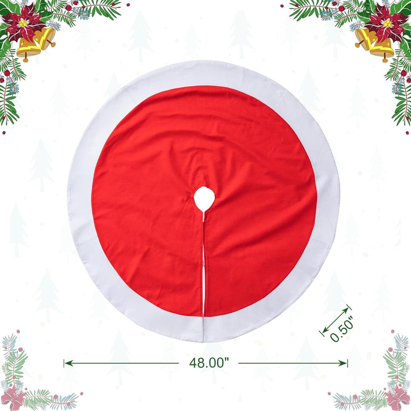 Glitzhome 48" D Red and White Felt Christmas Tree Skirt,Red Xmas Tree Mat Cover Ornaments Tree Rug for Holiday Party Home Christmas Decoration