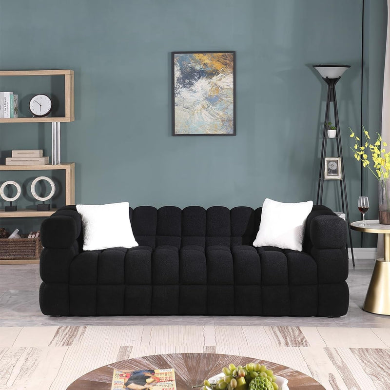 Cloud Couch, 84" Modern Sectional Couches for Living Room Set, 3 Seater Sofa with 2 Accent Pillows, Comfy Boucle Fabric, Black