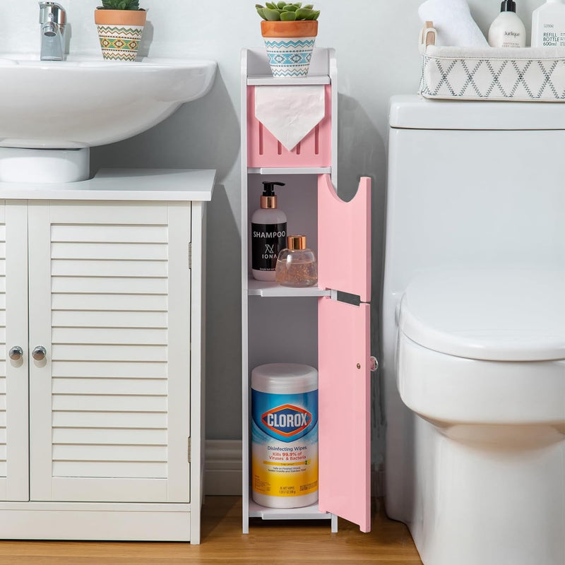AOJEZOR Bathroom Storage Cabinet, Jelly Pink, Small Space Toilet Paper Cabinet