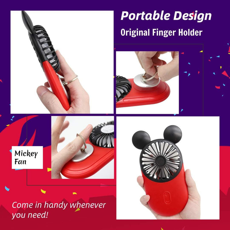 Cute Personal Mini Fan, Handheld & Portable USB Rechargeable Fan with Beautiful LED Light, 3 Adjustable Speeds, Portable Holder, Perfect for Indoor or Outdoor Activities, Cute Mouse