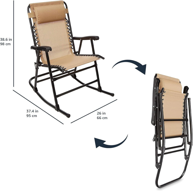 Amazon Basics Outdoor Textilene Zero Gravity Folding Lounge Rocker with Pillow, Beige