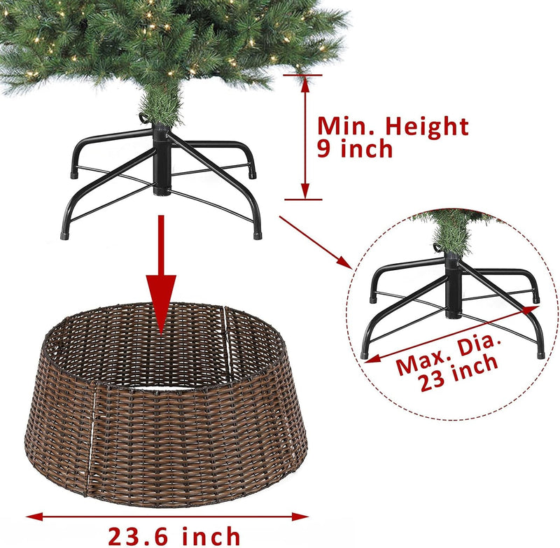 Christmas Tree Collar, 23’’ D Handmade Artificial Rattan Wicker Christmas Stand Tree Collar Basket Base Cover for Holiday Decoration