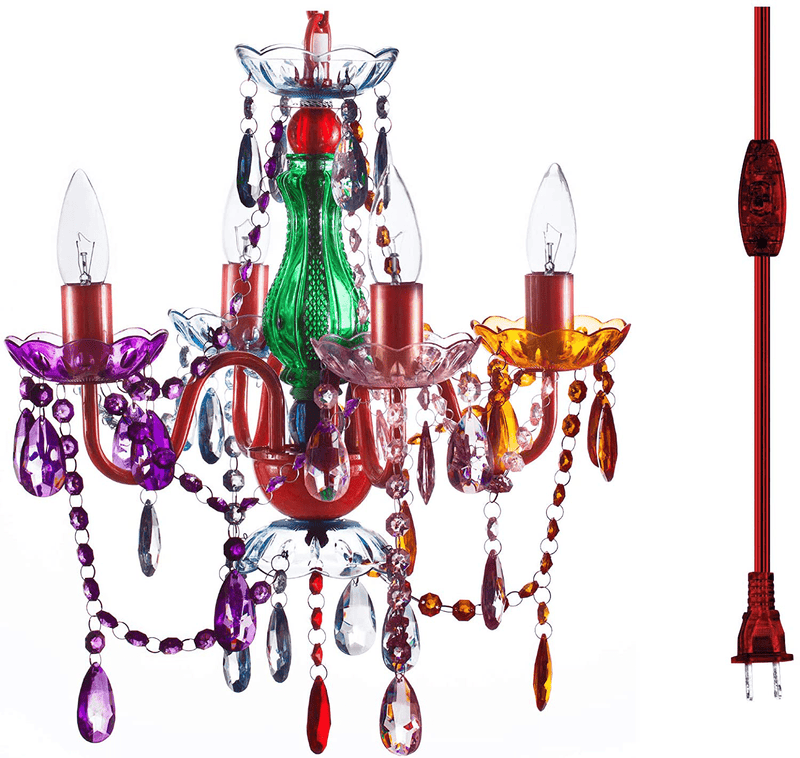 4 Light Crystal White Hardwire Flush Mount Chandelier H17.5”Xw15”, White Metal Frame with Clear Glass Stem and Clear Acrylic Crystals & Beads That Sparkle Just like Glass Home & Garden > Lighting > Lighting Fixtures > Chandeliers Gypsy Color Multicolor 4 Light Plug-in 